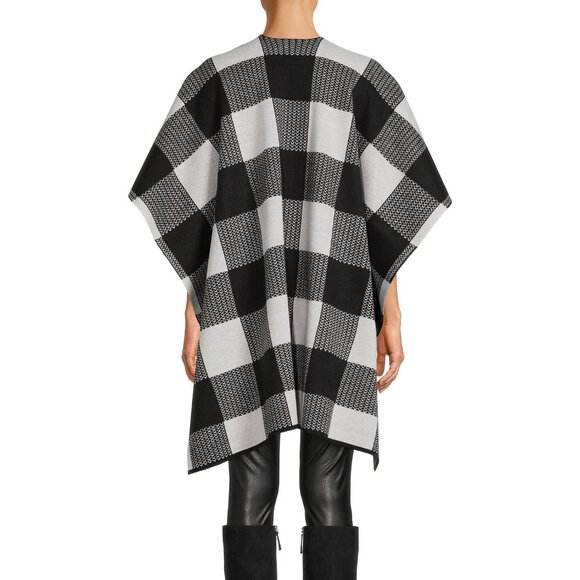 NWT TIME AND TRU Ruana Buffalo Check Wrap Open Front Cardigan Blk\White OS - Picture 2 of 7